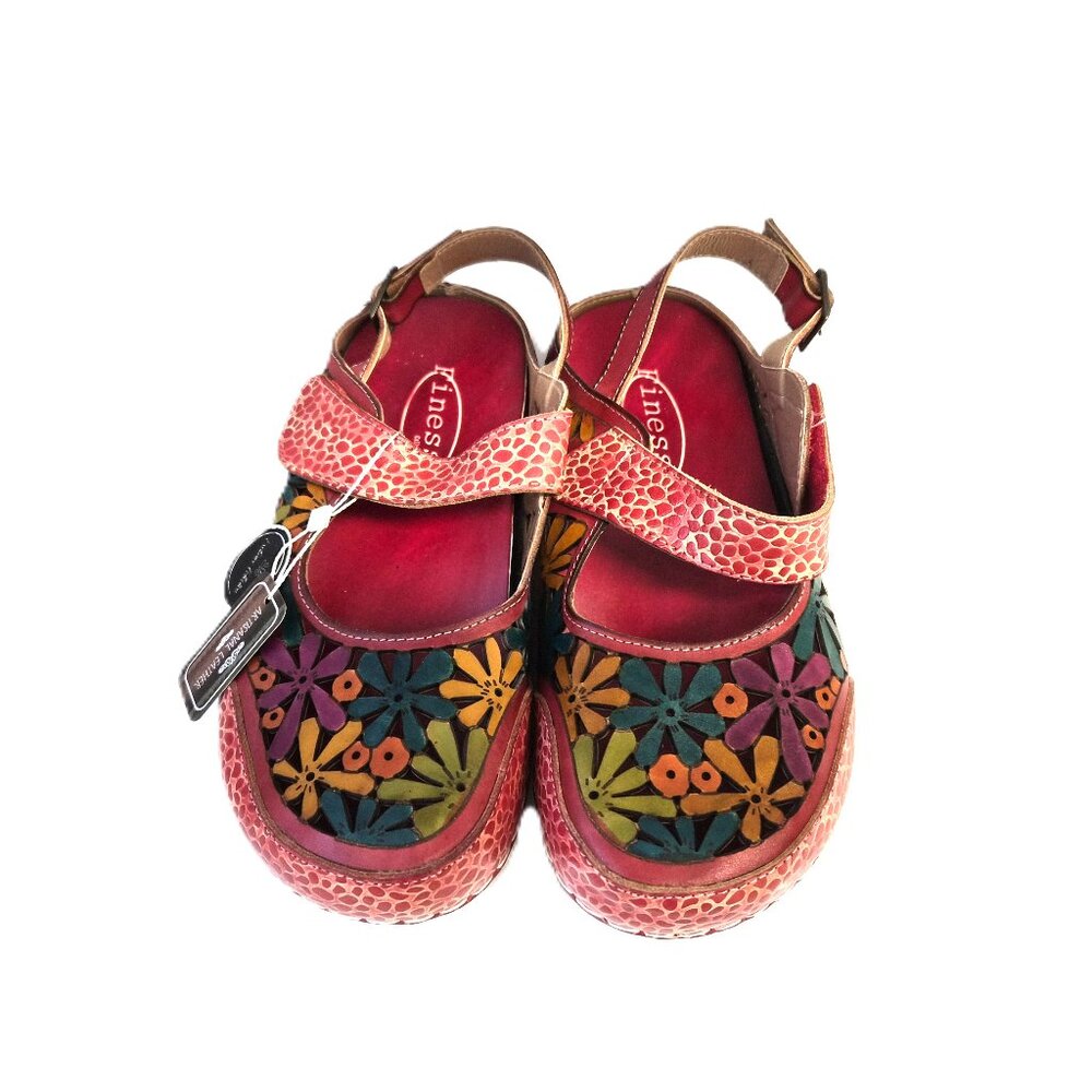Laura Vita Billy 04 Red Leather Sandals 36 Mary Jane Floral Comfort Boho Artsy